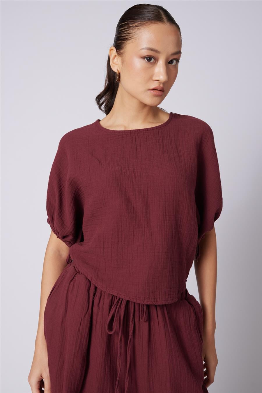 Nisan KABARIK KOLLU PAMUKLU BLUZ BORDO N26-2302