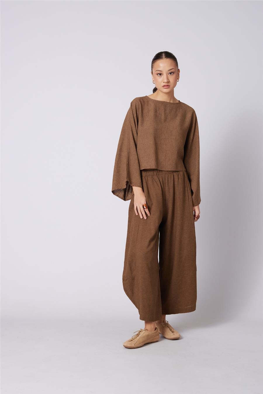 Nisan KETEN KARIŞIMLI HACİMLİ PANTOLON OLIVE N26-2336