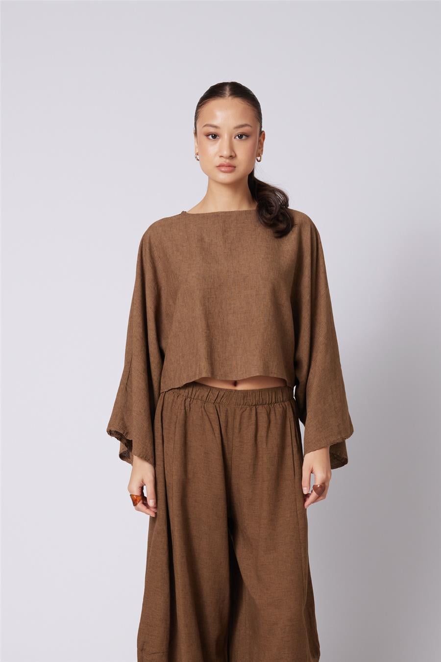 Nisan KETEN KARIŞIMLI PELERİN BLUZ OLIVE N26-2300
