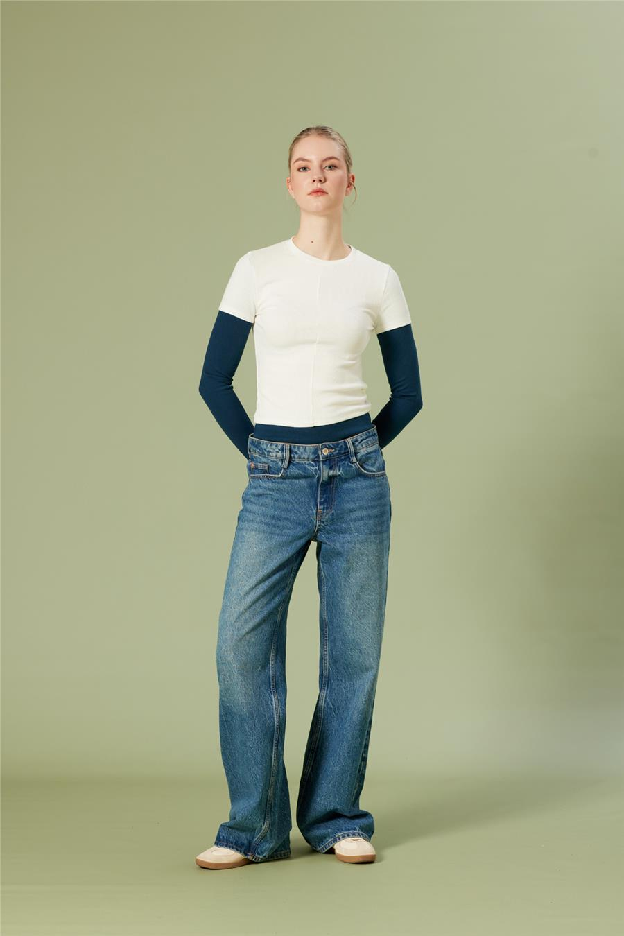 Nisan KONTRAST BİSİKLET YAKA T-SHIRT EKRU N26-2256