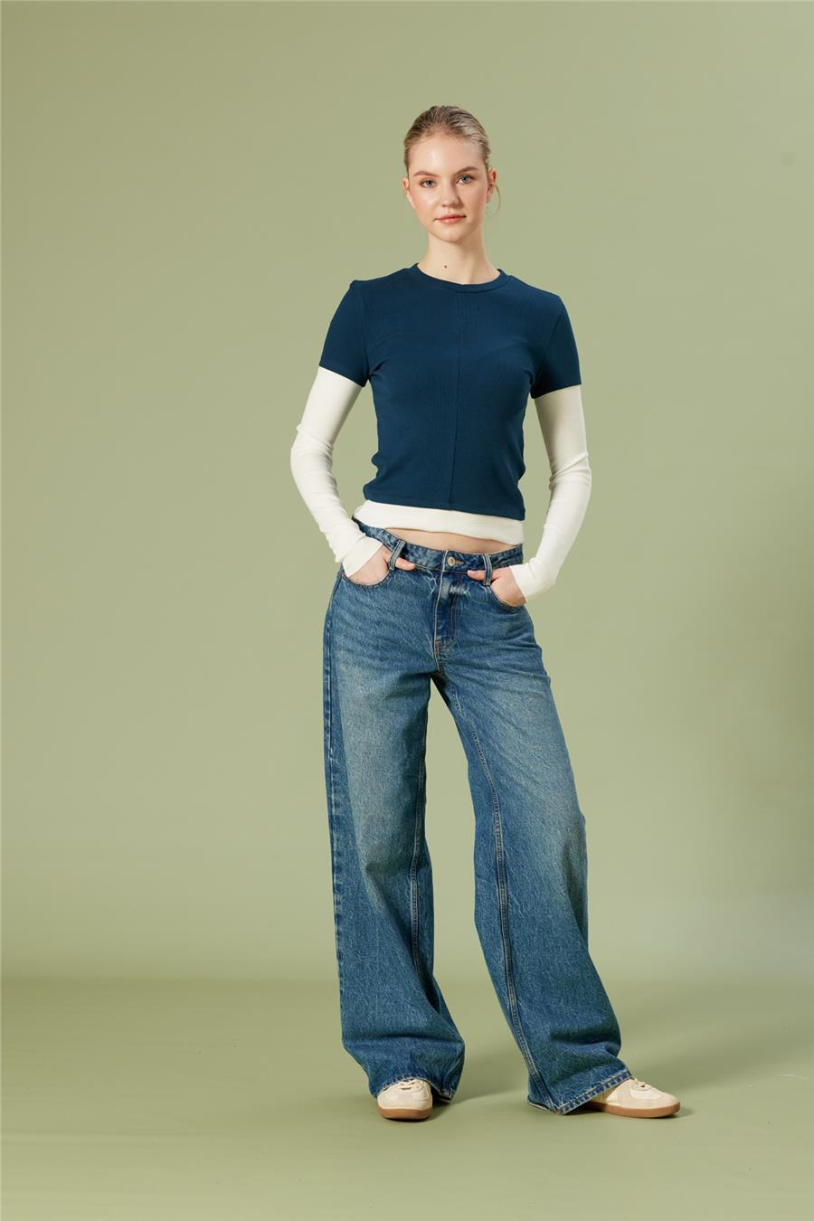 Nisan KONTRAST BİSİKLET YAKA T-SHIRT İNDİGO N26-2256