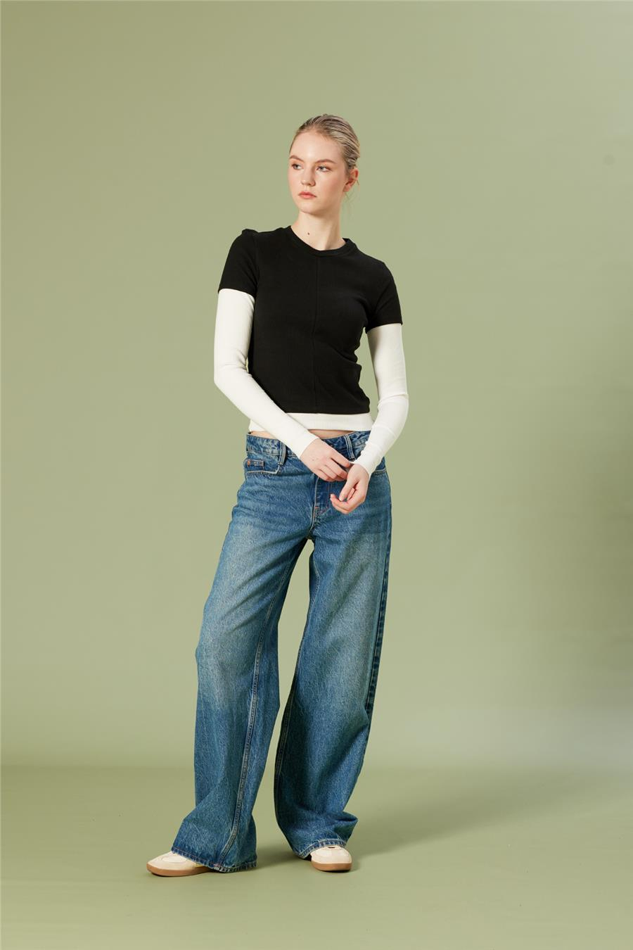Nisan KONTRAST BİSİKLET YAKA T-SHIRT SİYAH N26-2256