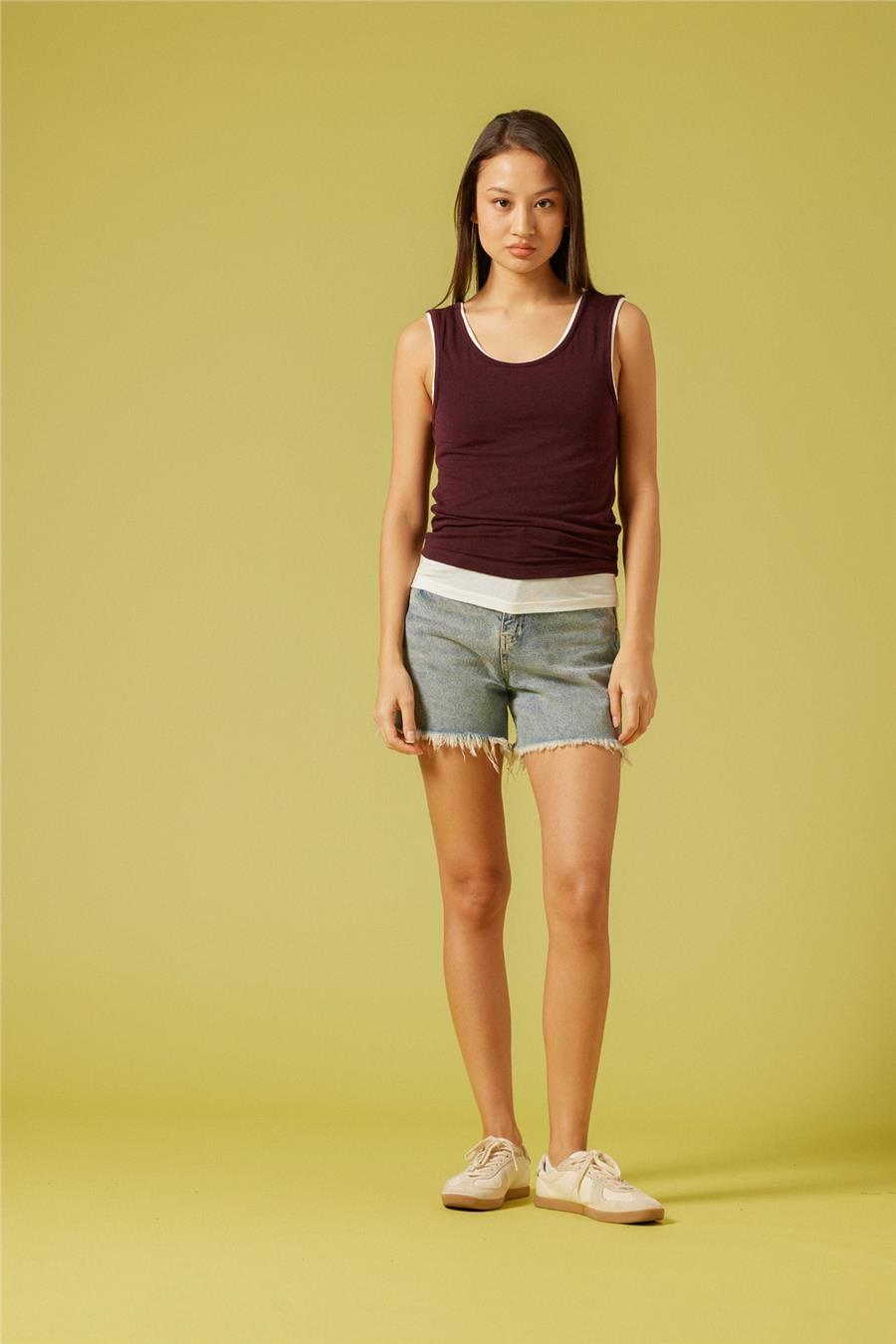 Nisan KONTRAST BİYE DETAYLI T-SHIRT BORDO N26-2266