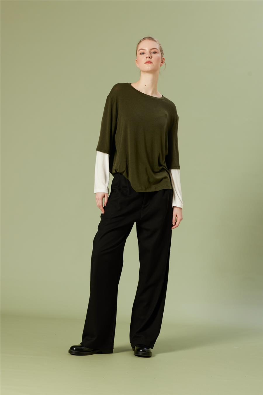 Nisan KONTRAST DETAYLI BİSİKLET YAKA T-SHIRT HAKİ N26-2268