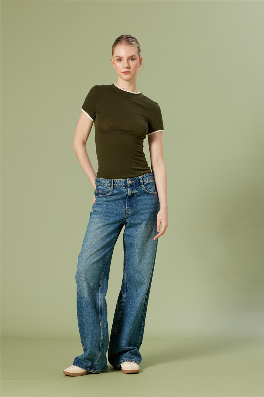 Nisan KONTRAST DETAYLI T-SHIRT HAKİ N26-2265