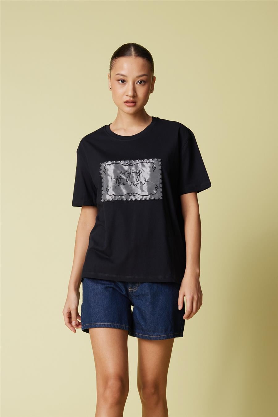 Nisan ORGANZE NAKIŞ DETAYLI T-SHIRT LACİVERT N26-2254