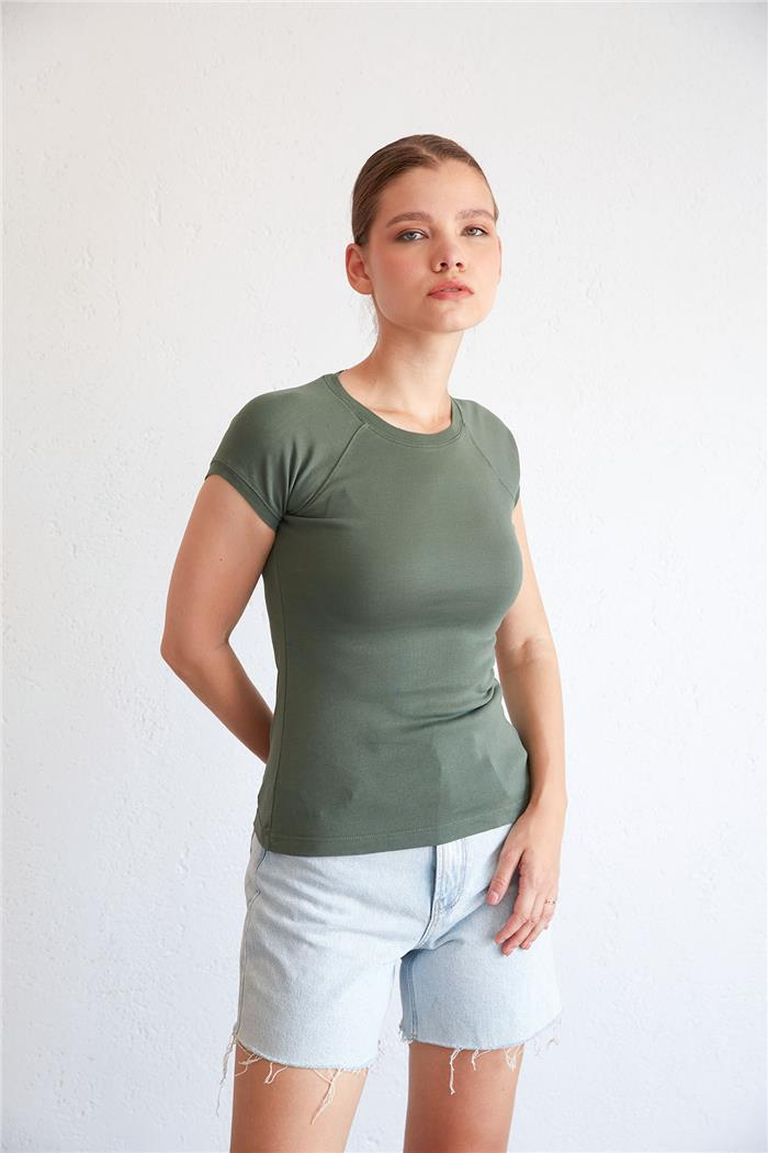 Nisan Soluk Efektli Pamuklu T-Shirt HAKİ N23-1701