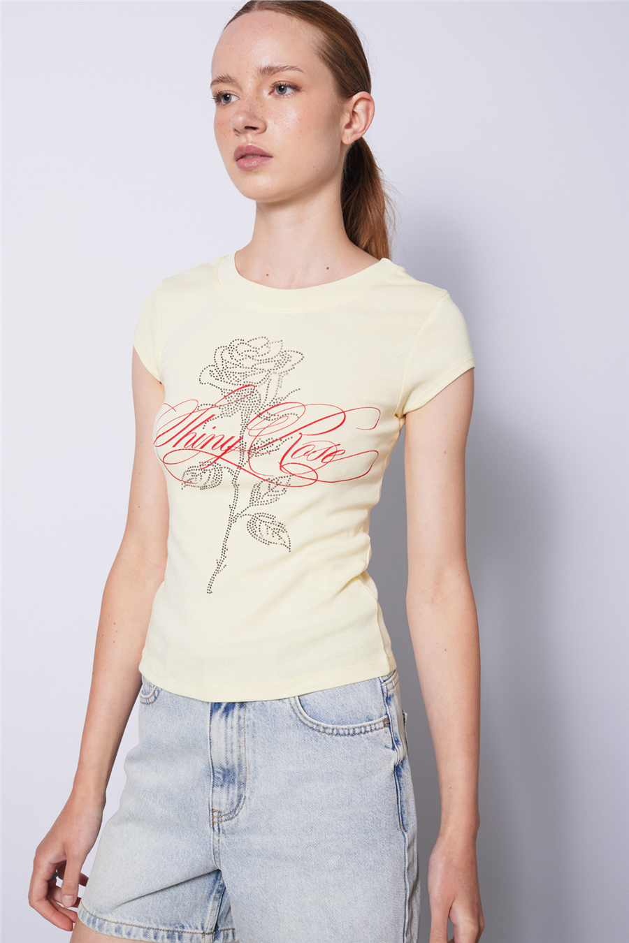 Nisan STRASS TAŞLI BASKILI T-SHIRT SARI N26-2417