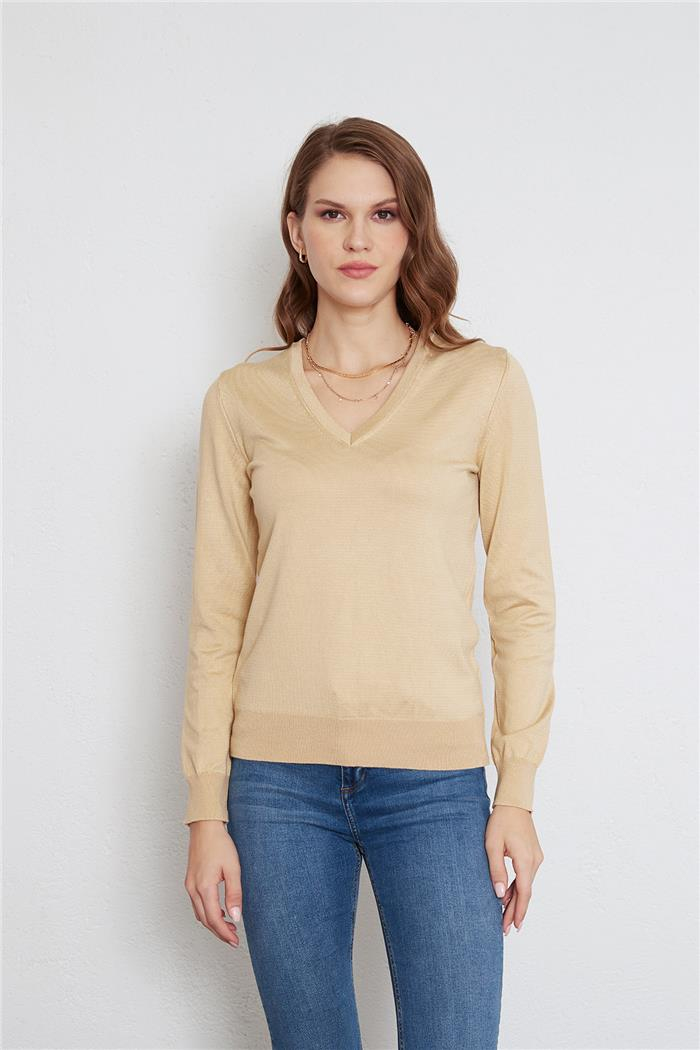 Nisan V Yaka Basic Triko Kazak CAMEL TT4095-Z