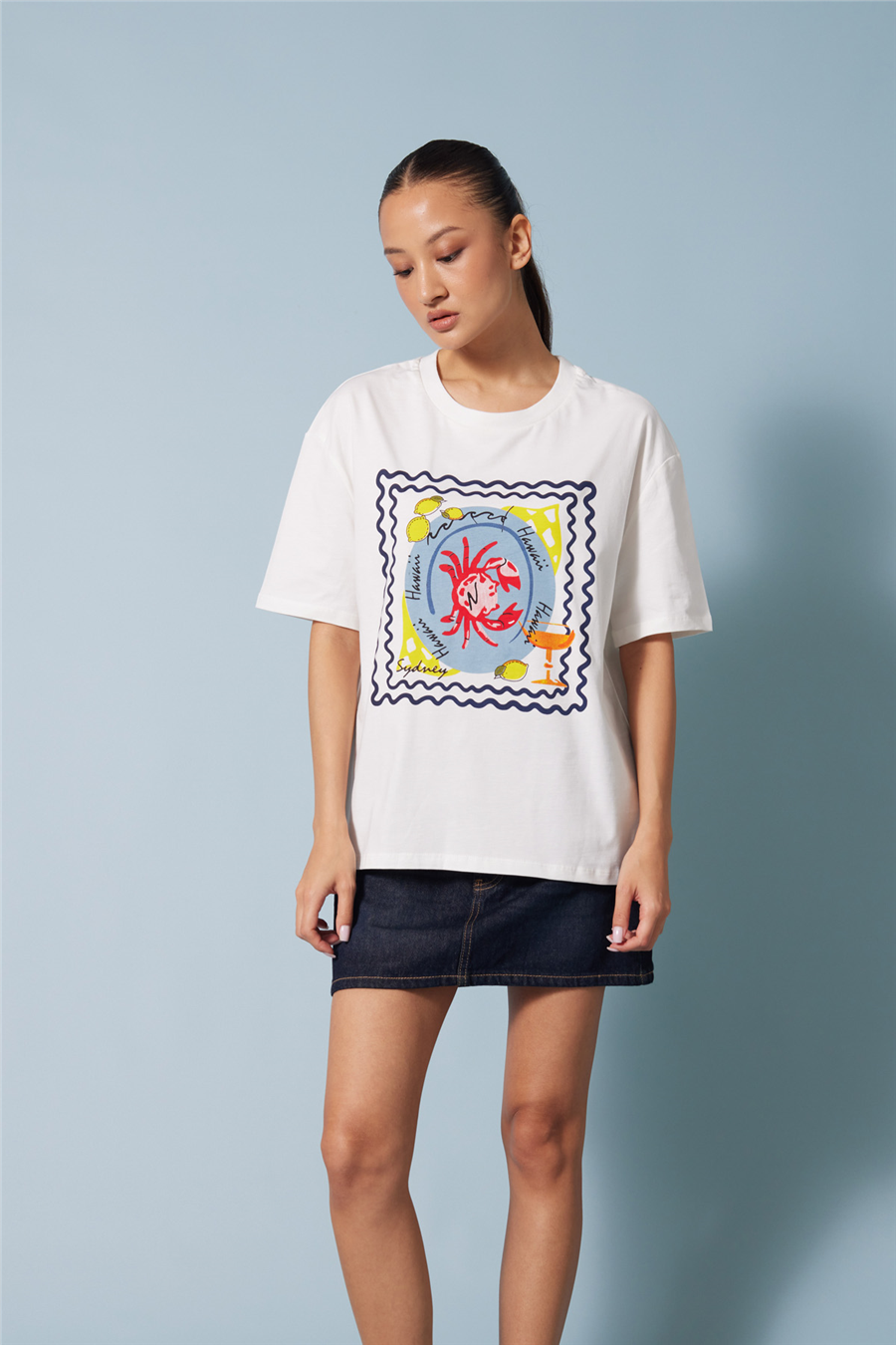 Nisan YENGEÇ BASKILI BİSİKLET YAKA T-SHIRT EKRU N26-2431
