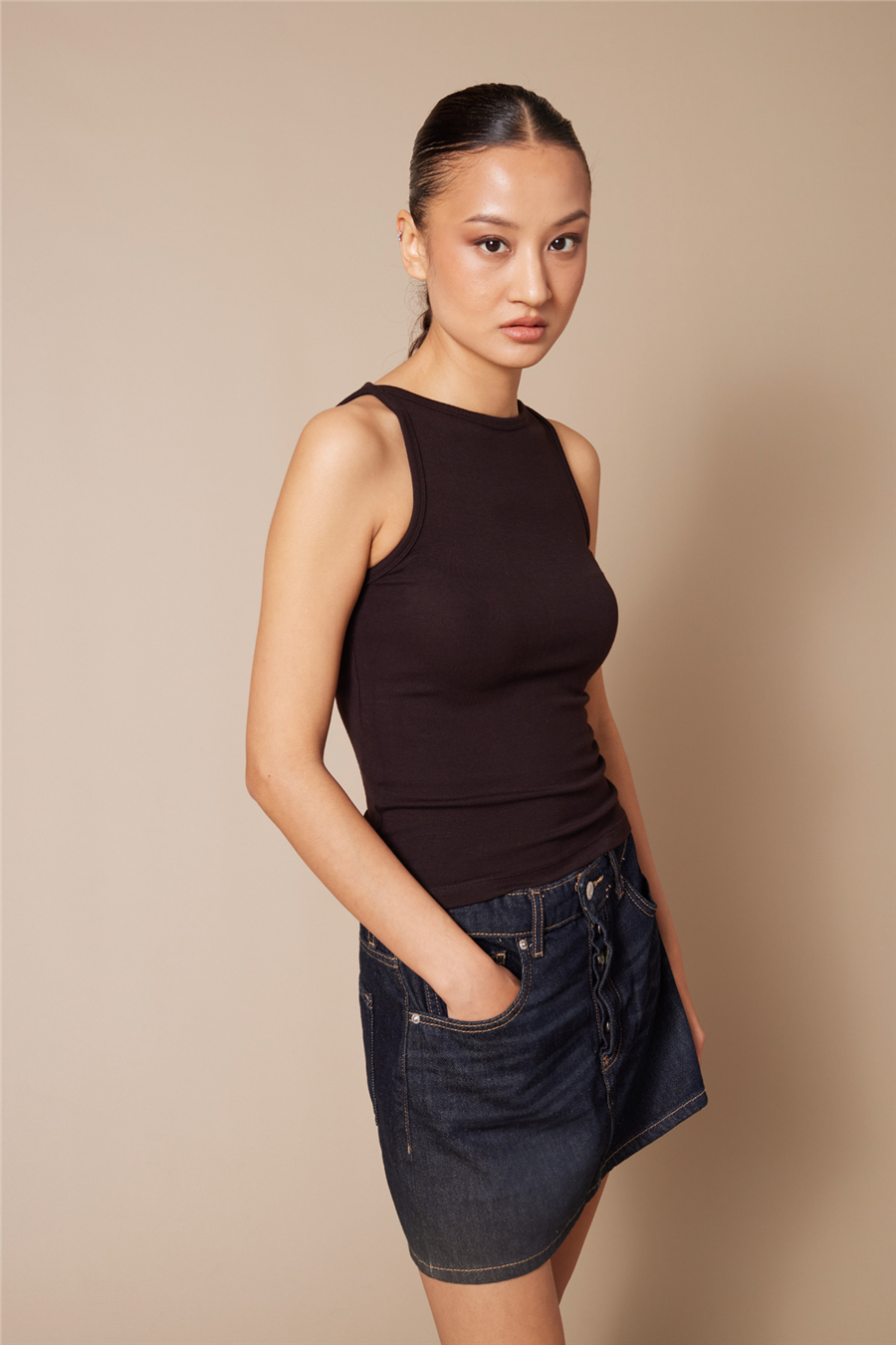 Nisan YUMUŞAK DOKULU HALTER TOP KAHVE N26-2373