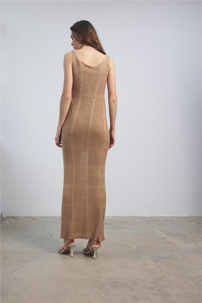 Avrile Knit Dress with Lacy Pattern Camel A92370-S