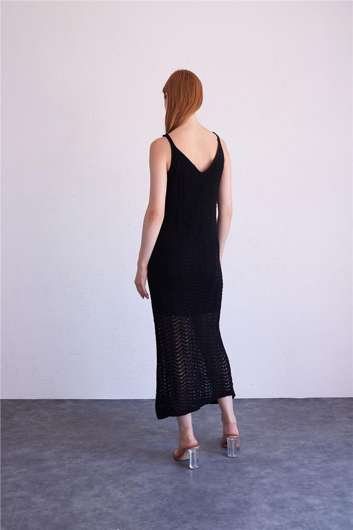 Avrile Knit Dress with Lacy Pattern Black A92365-S