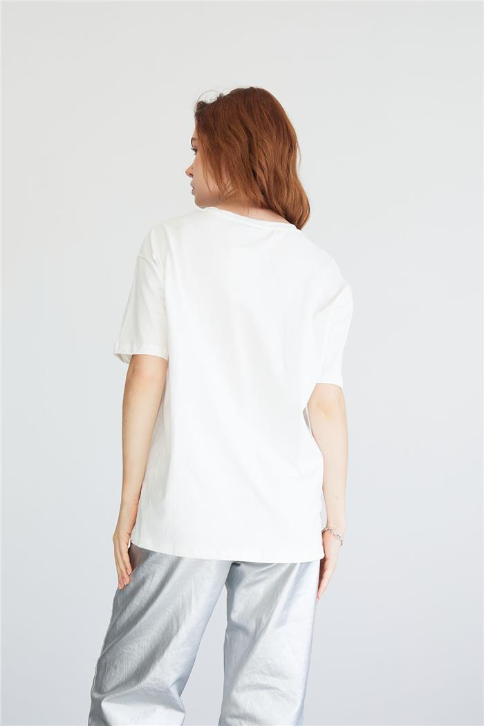 Avrile Printed Basic T-shirt Ecru A24-10246