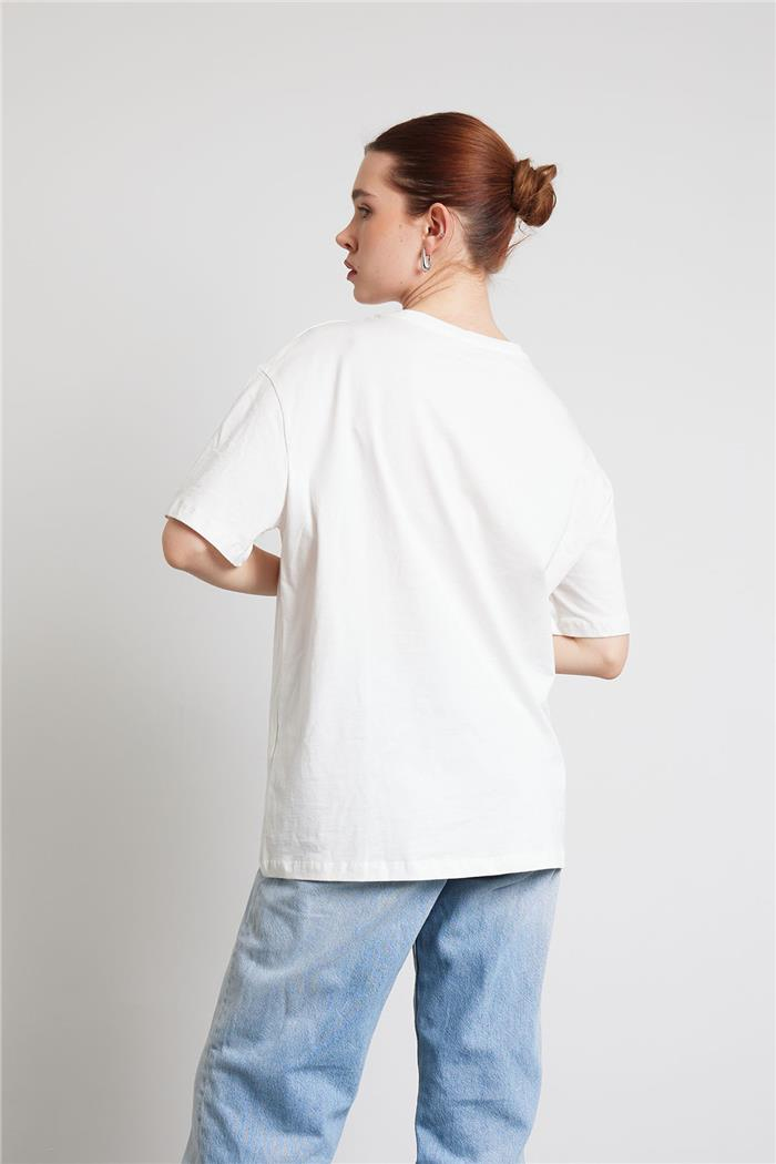 Avrile Printed Basic T-shirt Ecru MA24-1045
