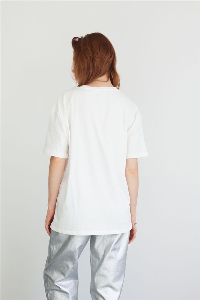 Avrile Printed Basic T-shirt Ecru MA24-1059