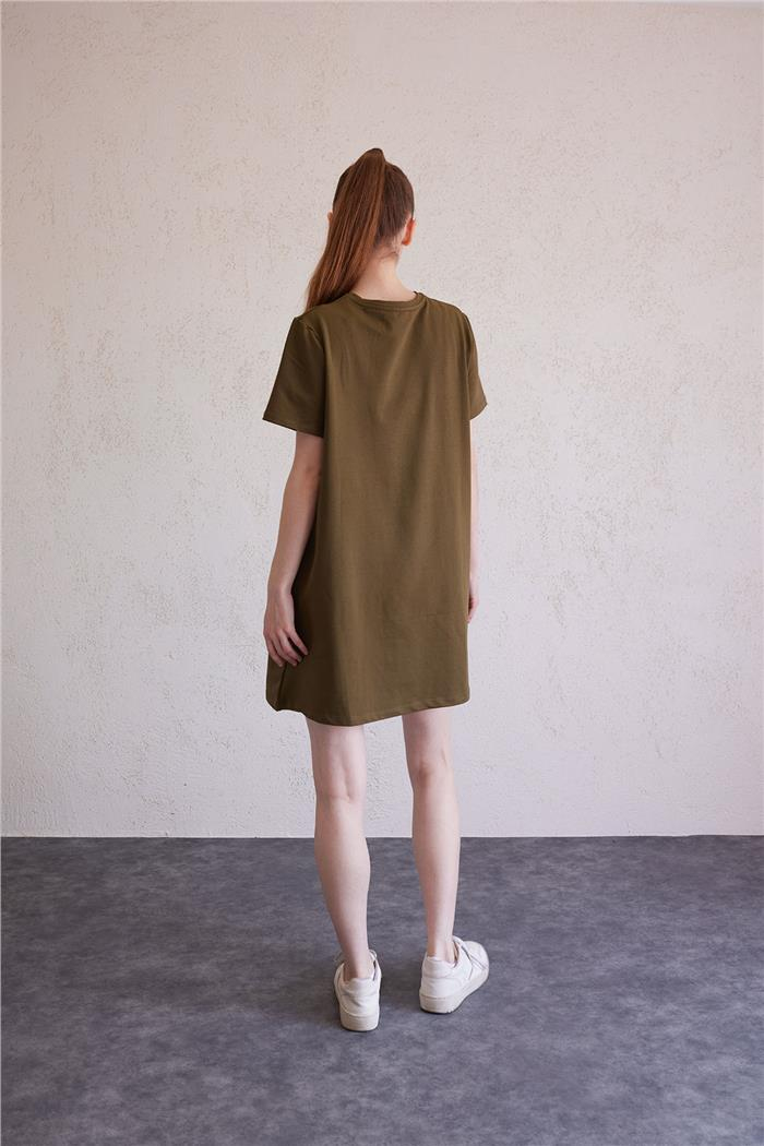 Avrile Bisiklet Yaka Basic Elbise HAKİ A23-10222