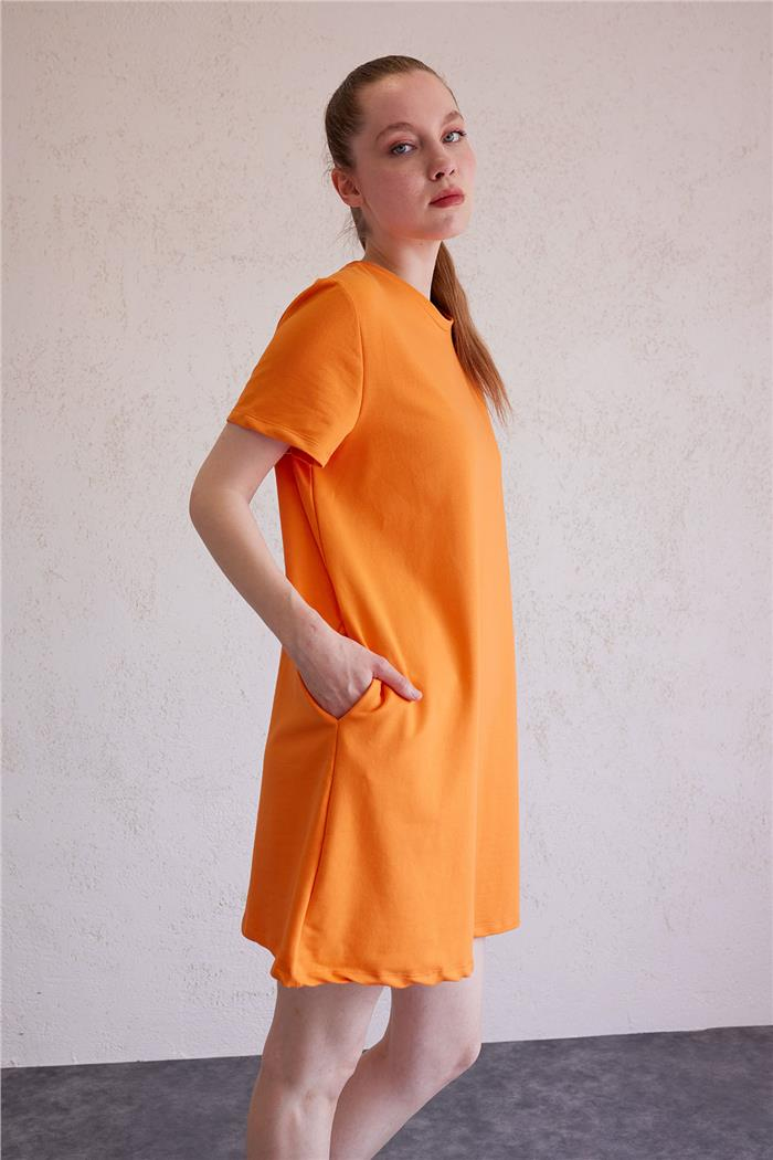 Avrile Bisiklet Yaka Basic Elbise ORANJ A23-10222