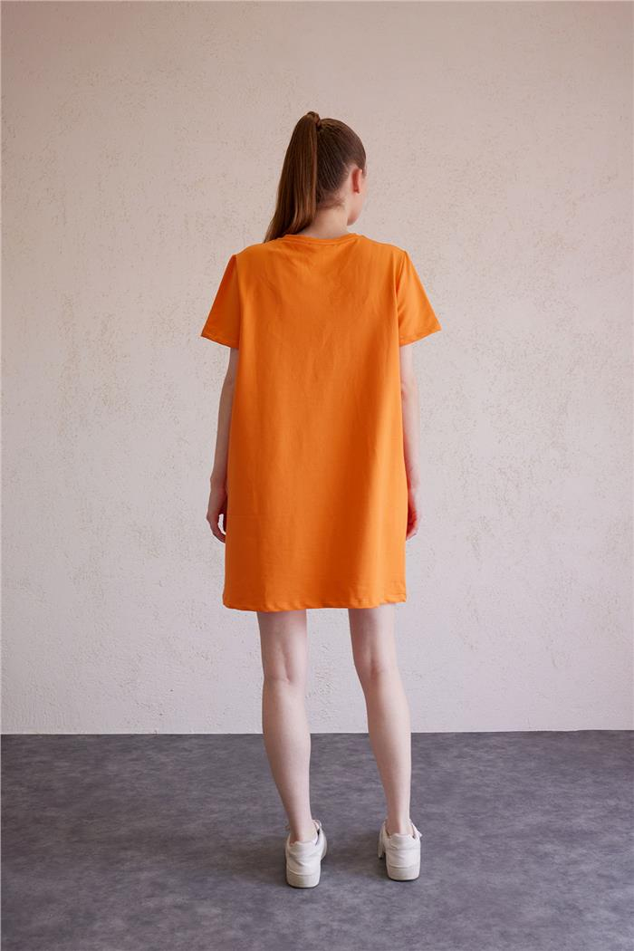 Avrile Bisiklet Yaka Basic Elbise ORANJ A23-10222