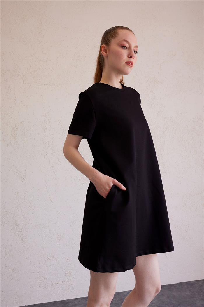 Avrile Bisiklet Yaka Basic Elbise SİYAH A23-10222