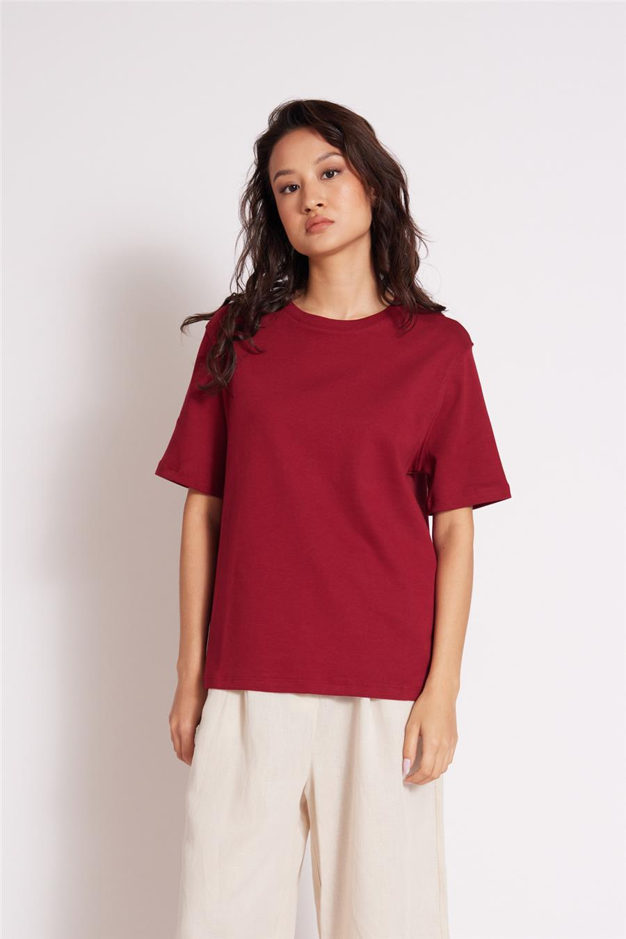 Avrile BİSİKLET YAKA T-SHIRT BORDO A25-10393