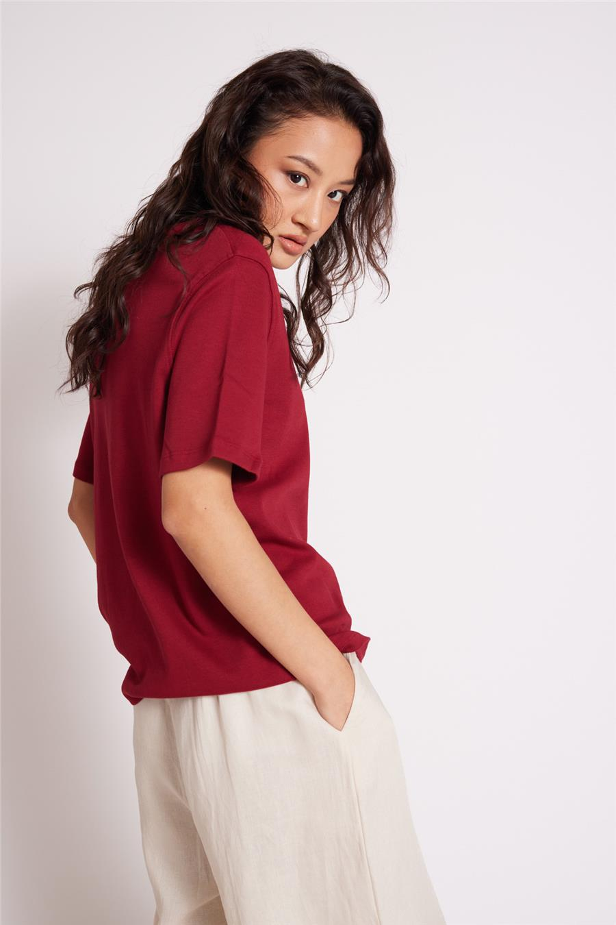 Avrile BİSİKLET YAKA T-SHIRT BORDO A25-10393