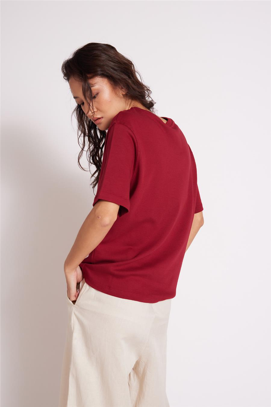 Avrile BİSİKLET YAKA T-SHIRT BORDO A25-10393