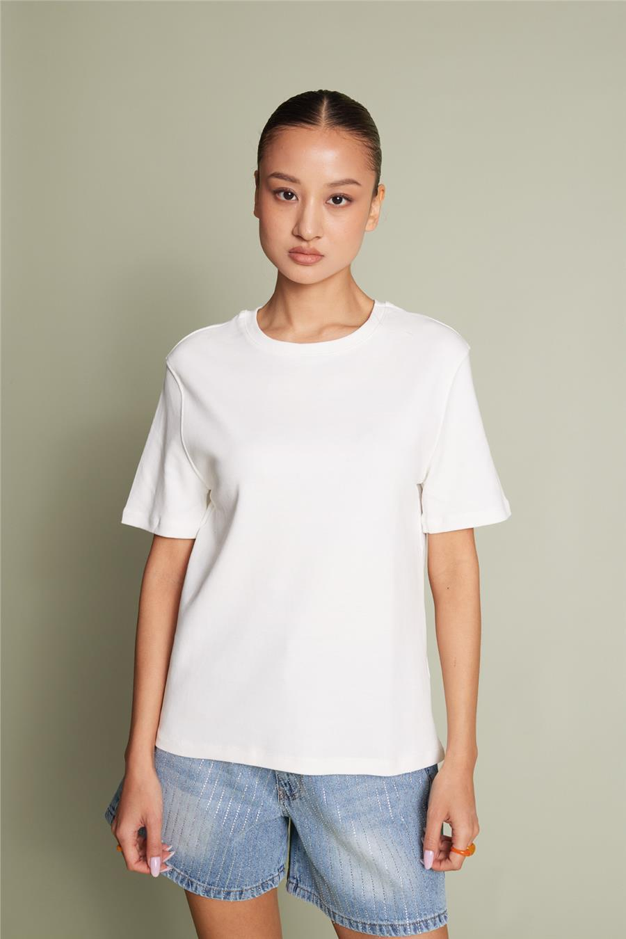 Avrile BİSİKLET YAKA T-SHIRT EKRU A25-10393