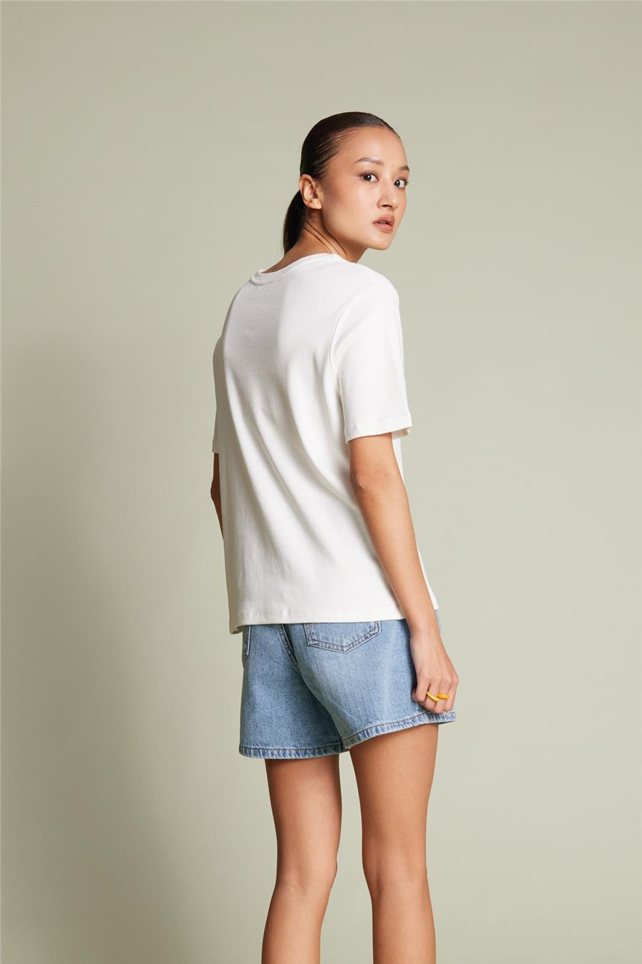 Avrile BİSİKLET YAKA T-SHIRT EKRU A25-10393