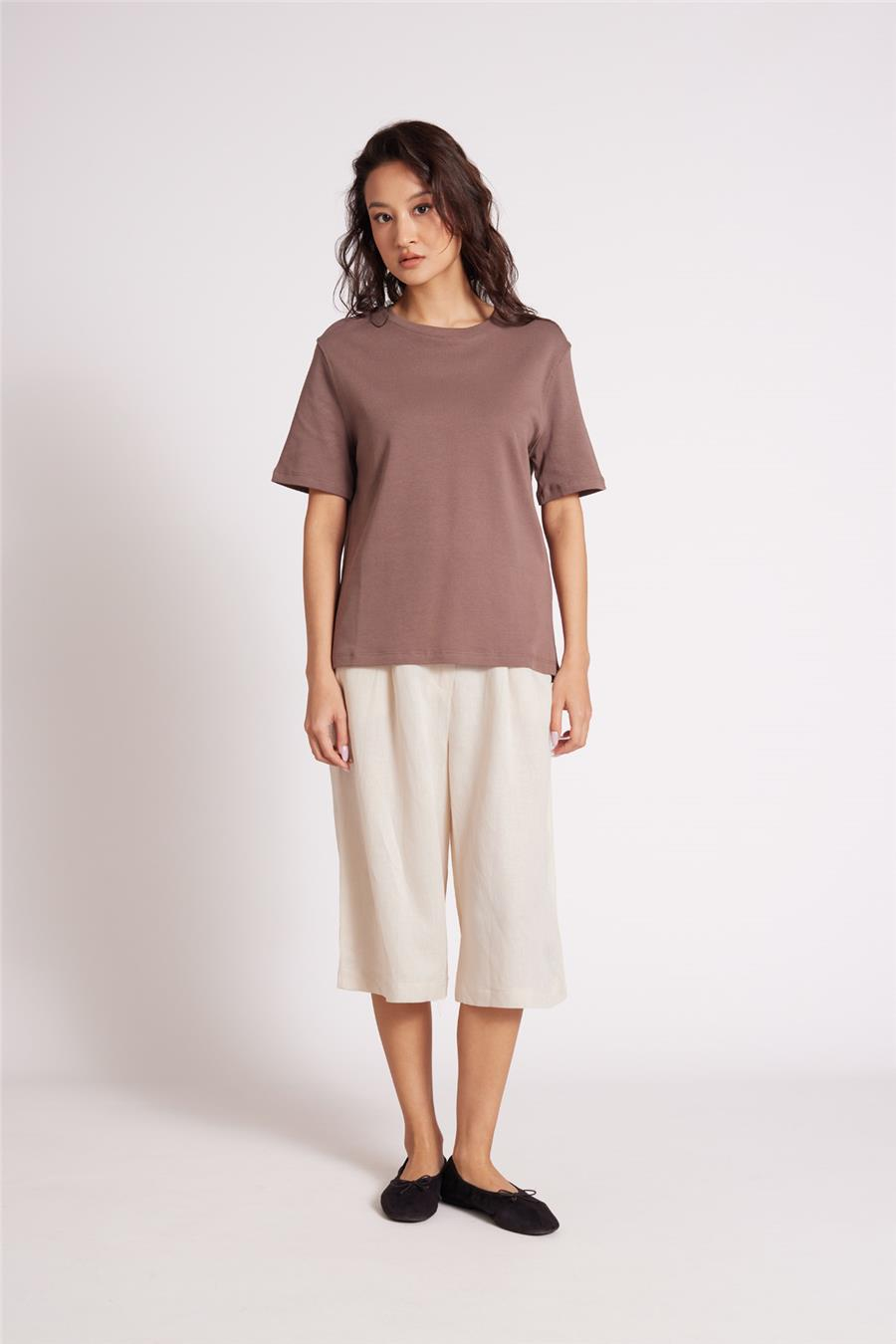 Avrile BİSİKLET YAKA T-SHIRT KAHVE A25-10393