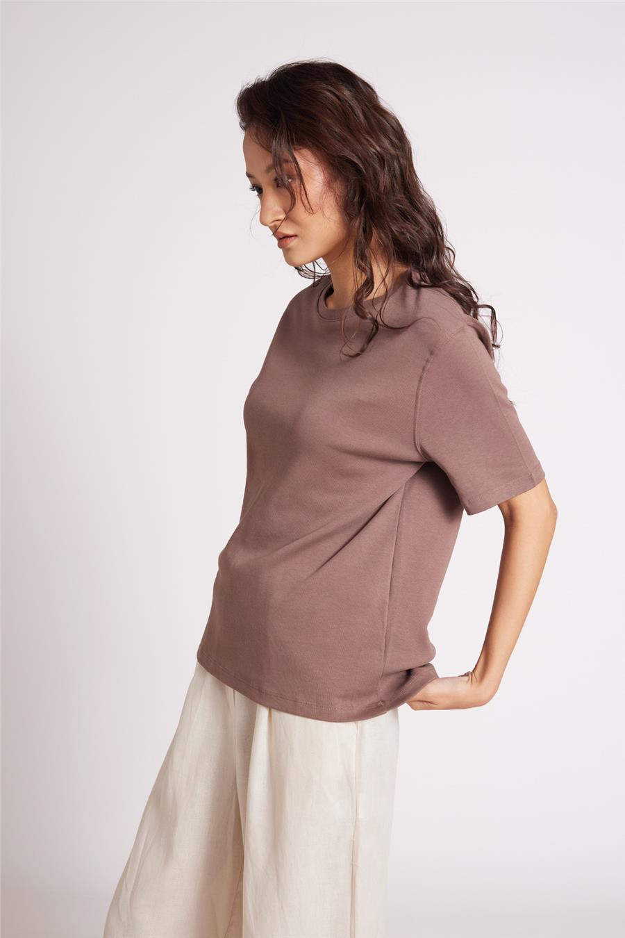 Avrile BİSİKLET YAKA T-SHIRT KAHVE A25-10393
