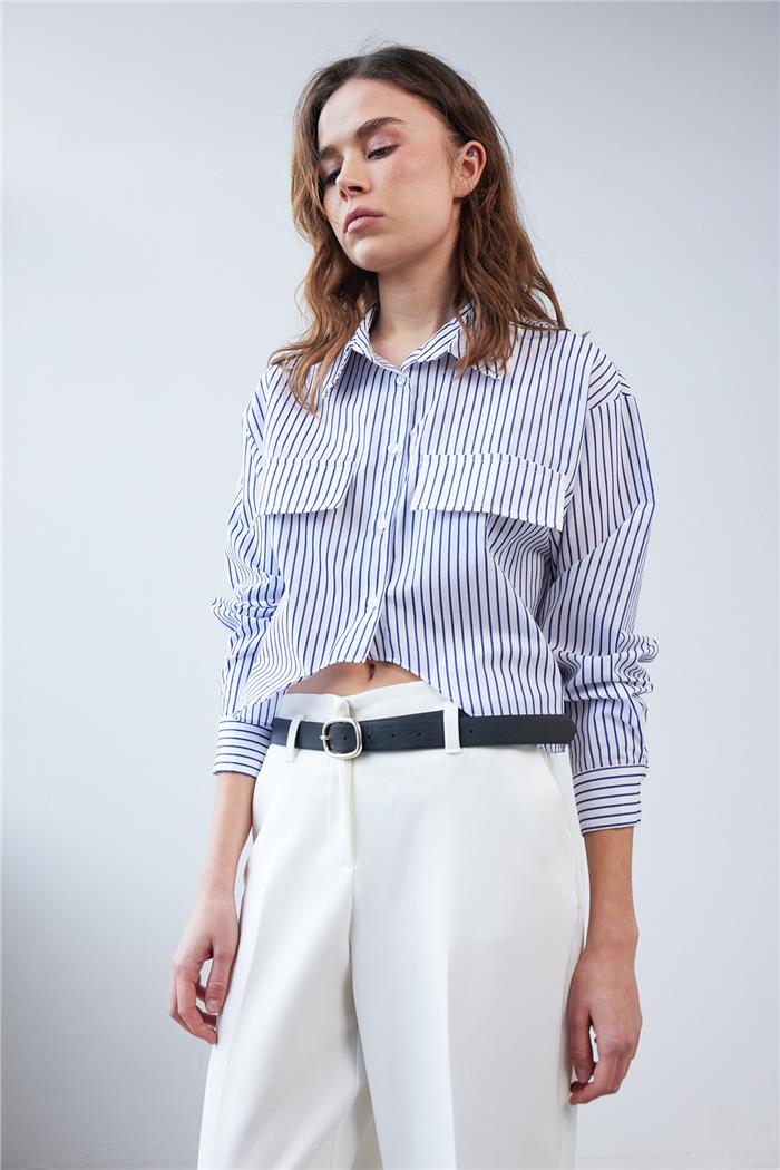 Avrile Striped Shirt Navy Blue A24-10249