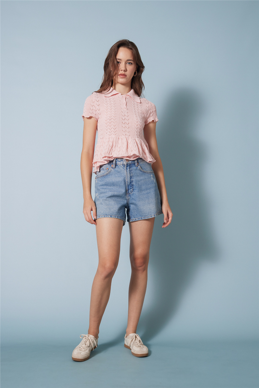 Avrile FIRFIRLI POLO YAKA TRİKO BLUZ PEMBE A92658-S