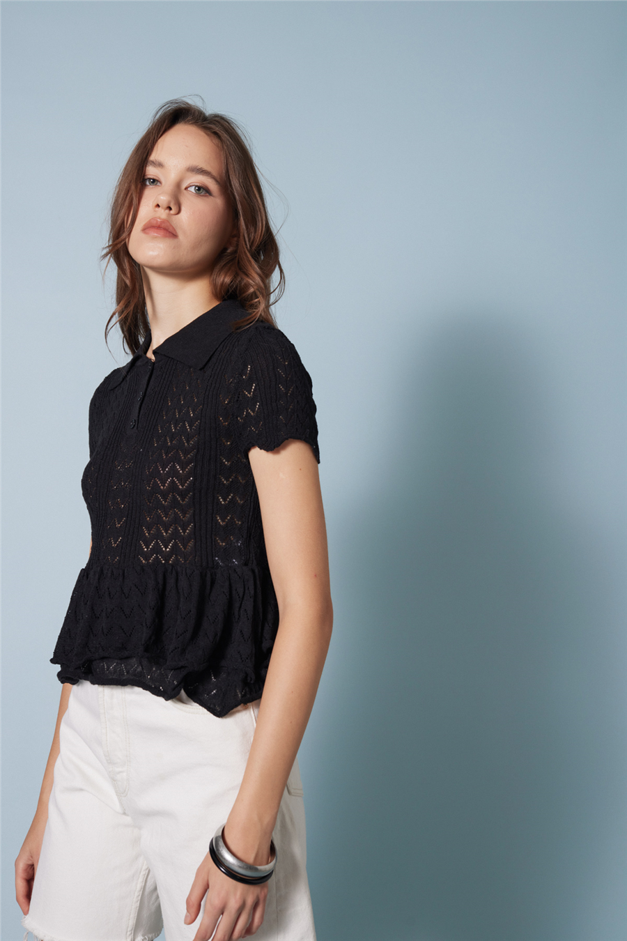 Avrile FIRFIRLI POLO YAKA TRİKO BLUZ SİYAH A92658-S