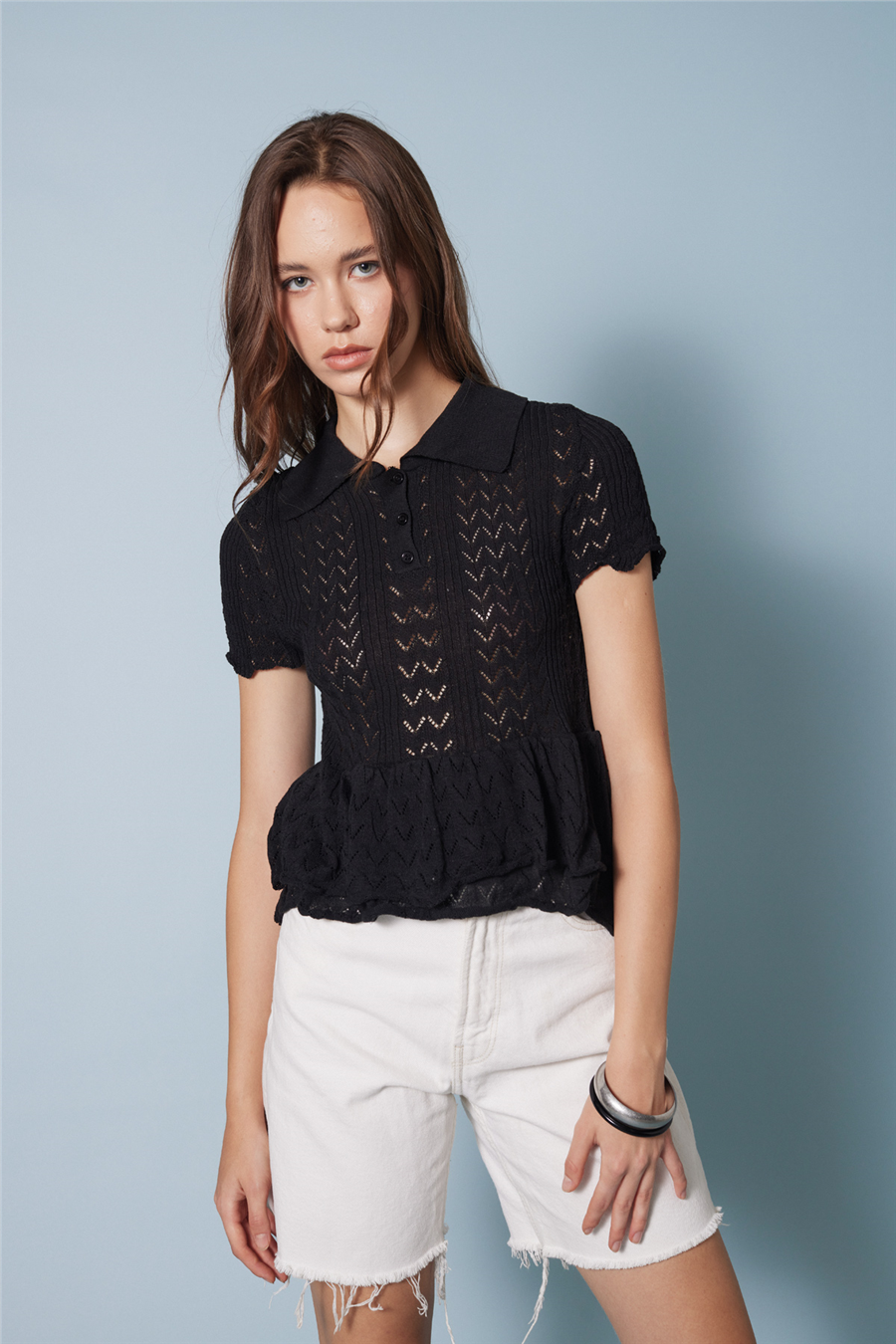 Avrile FIRFIRLI POLO YAKA TRİKO BLUZ SİYAH A92658-S