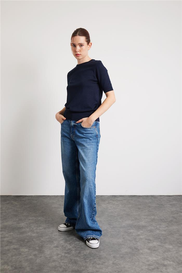 Avrile Short-Sleeved Basic Sweater Navy Blue A91995-S