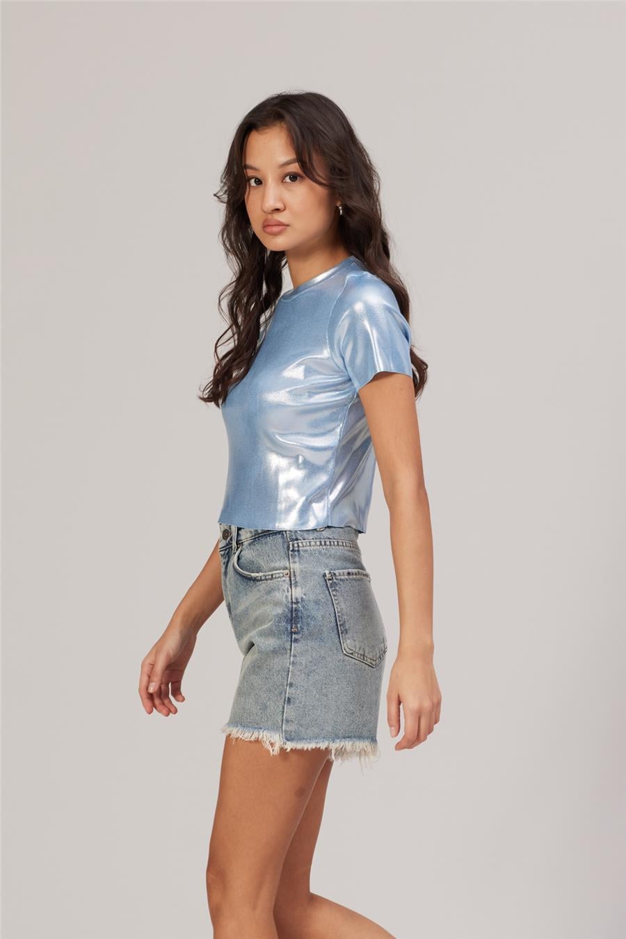 Avrile METALİK TRİKO T-SHIRT BEBE MAVİ A92508-S