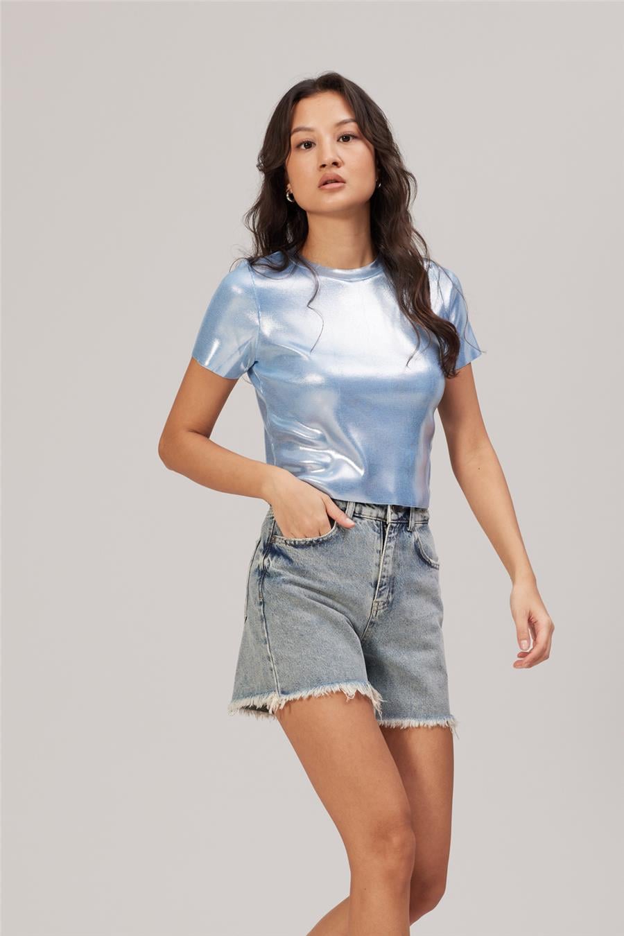 Avrile METALİK TRİKO T-SHIRT BEBE MAVİ A92508-S
