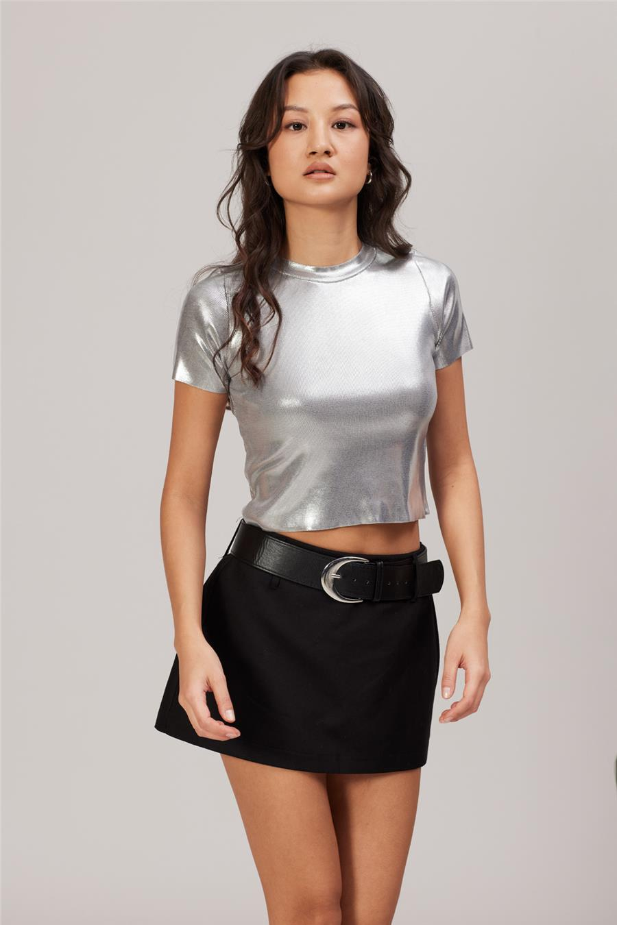 Avrile METALİK TRİKO T-SHIRT GRİ A92508-S