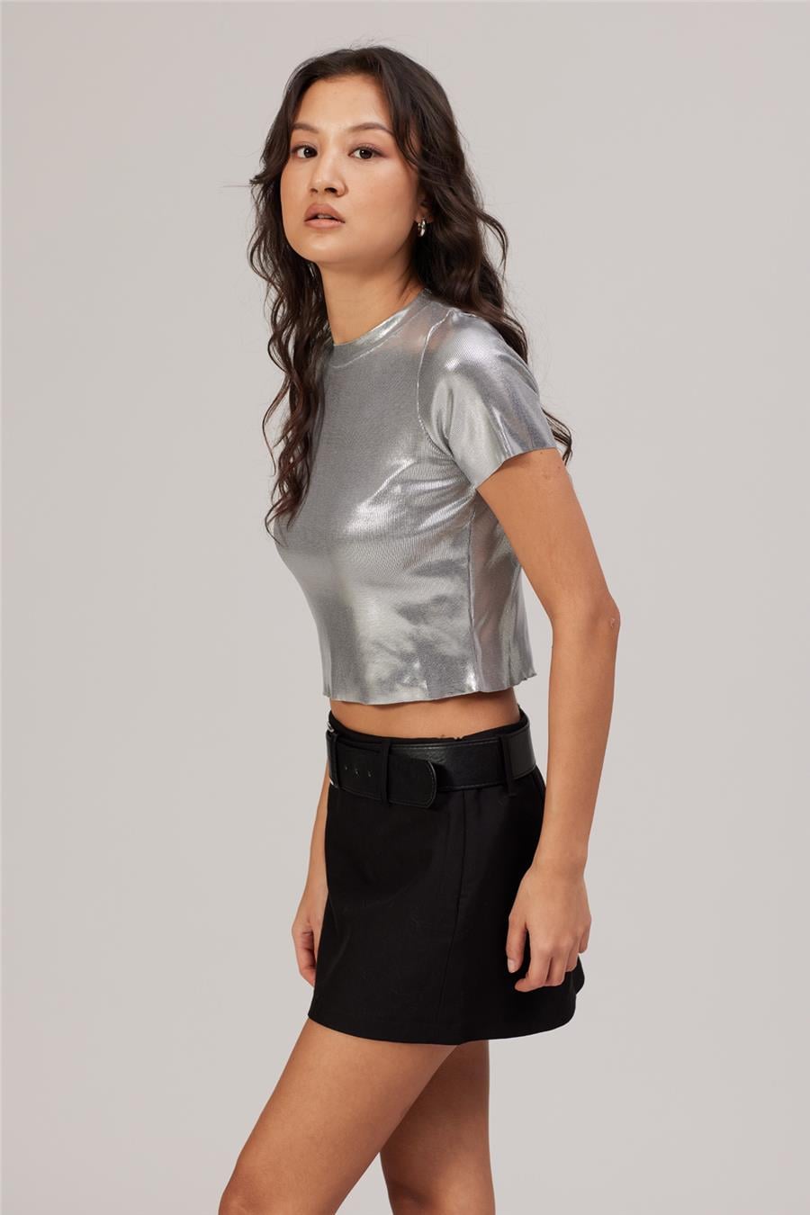 Avrile METALİK TRİKO T-SHIRT GRİ A92508-S