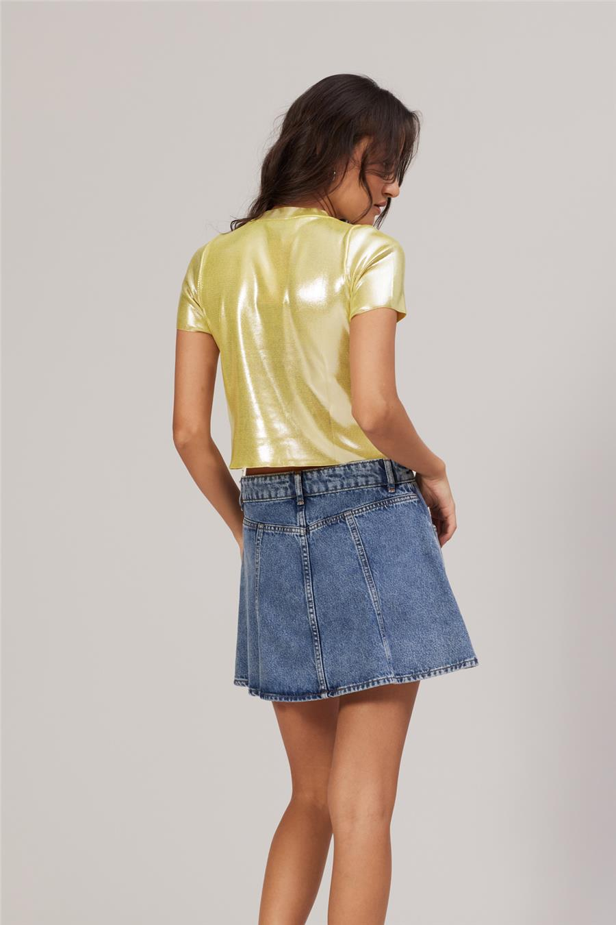 Avrile METALİK TRİKO T-SHIRT SARI A92508-S