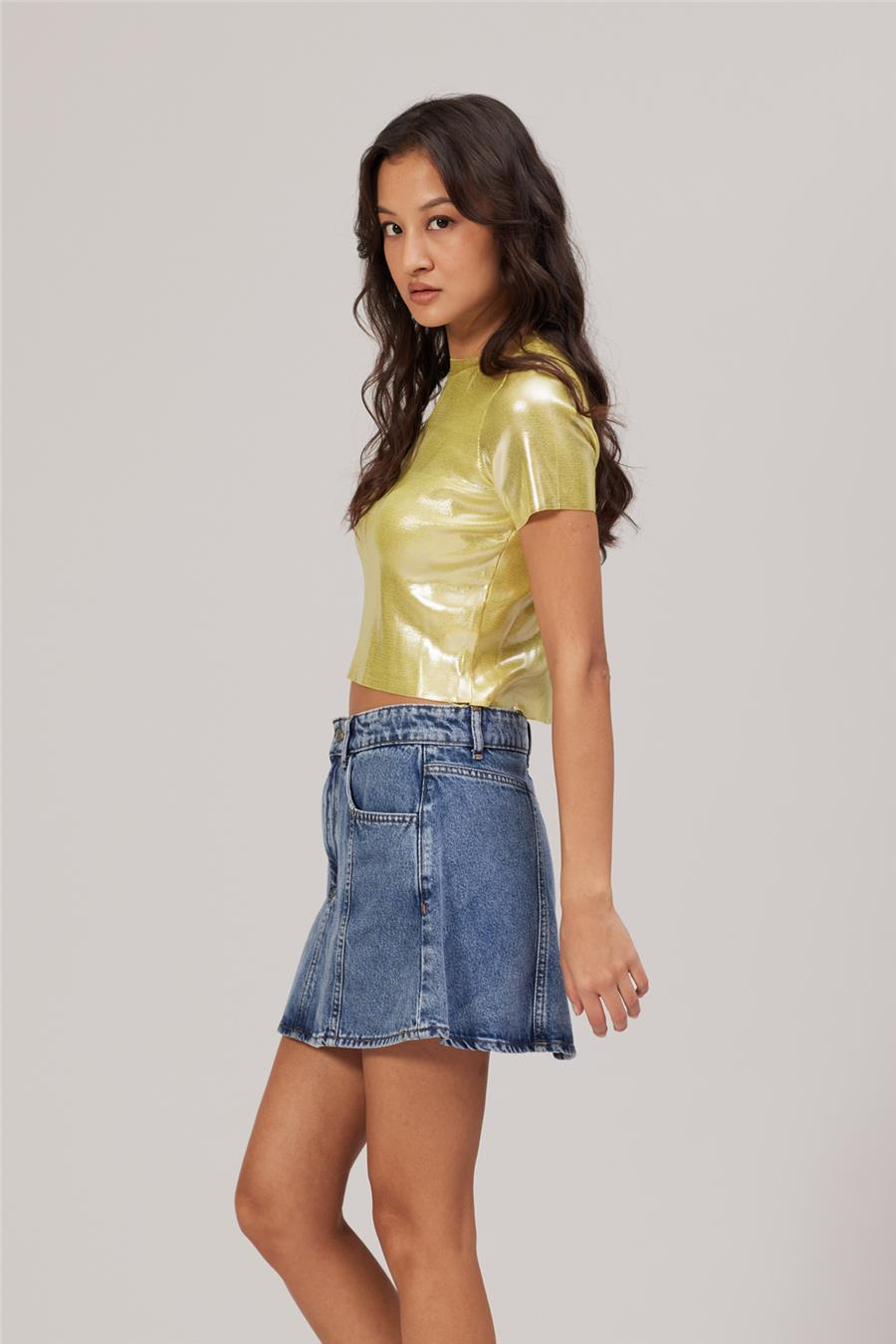 Avrile METALİK TRİKO T-SHIRT SARI A92508-S