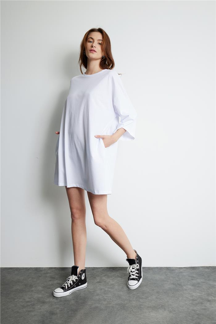 Avrile OVERSIZE  ELBİSE BEYAZ A24-10273