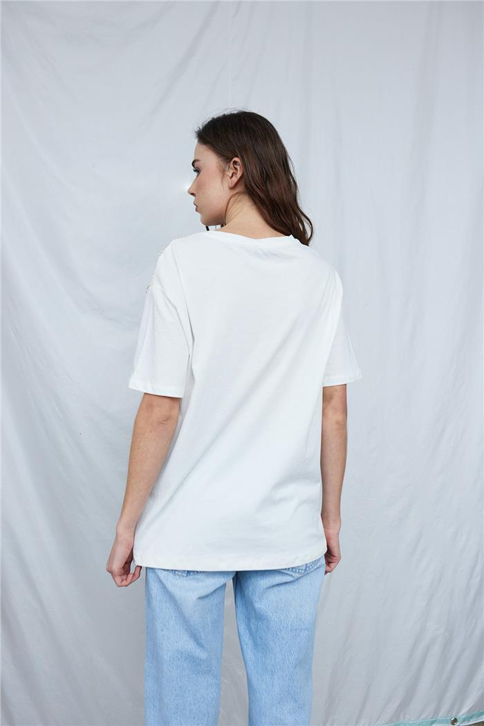 Avrile Foiled Print Turtleneck T-shirt Ecru MA24-1046