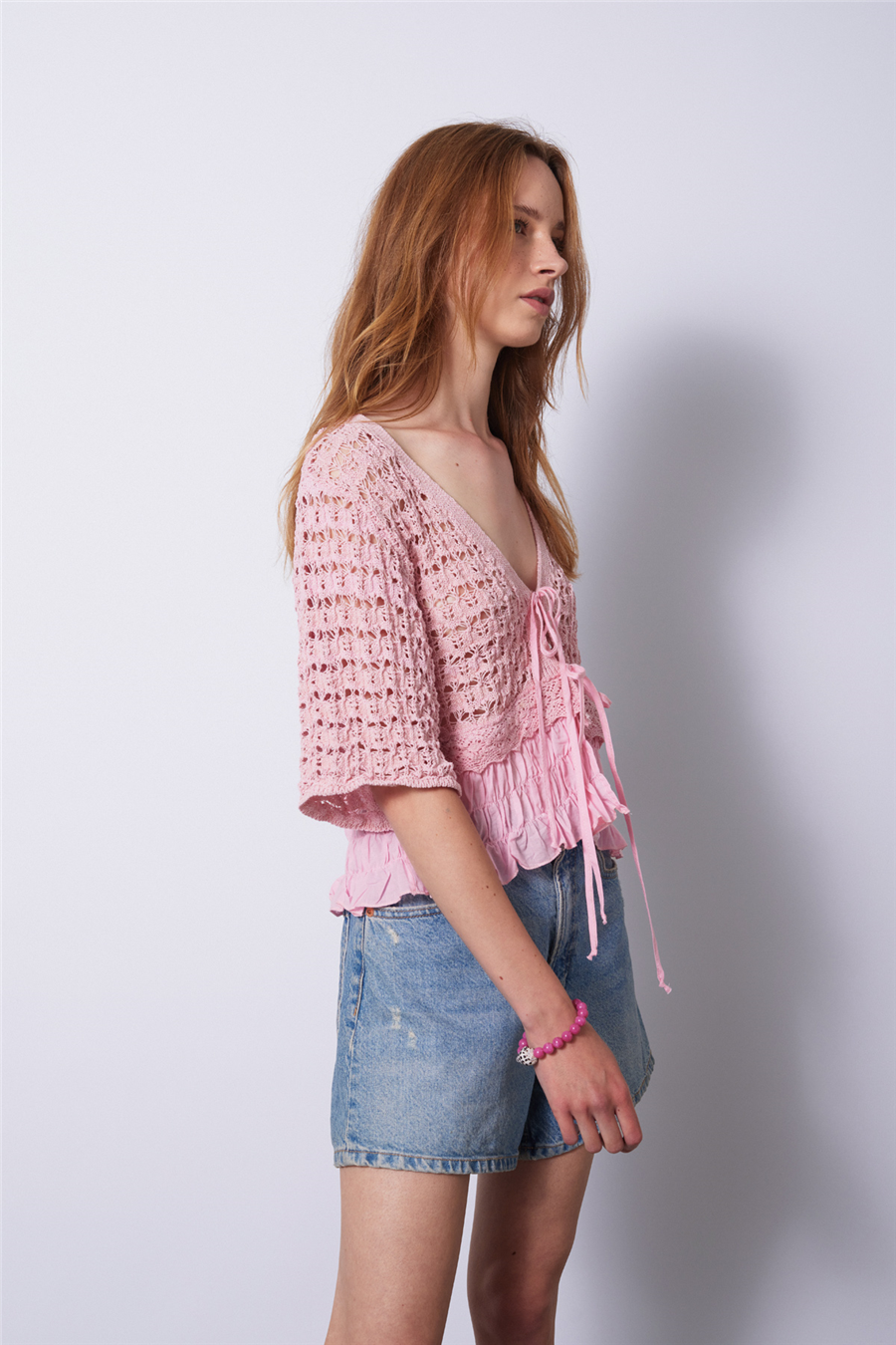 Nisan AJURLU DANTEL DETAYLI TRİKO BLUZ PEMBE TT4751-Z