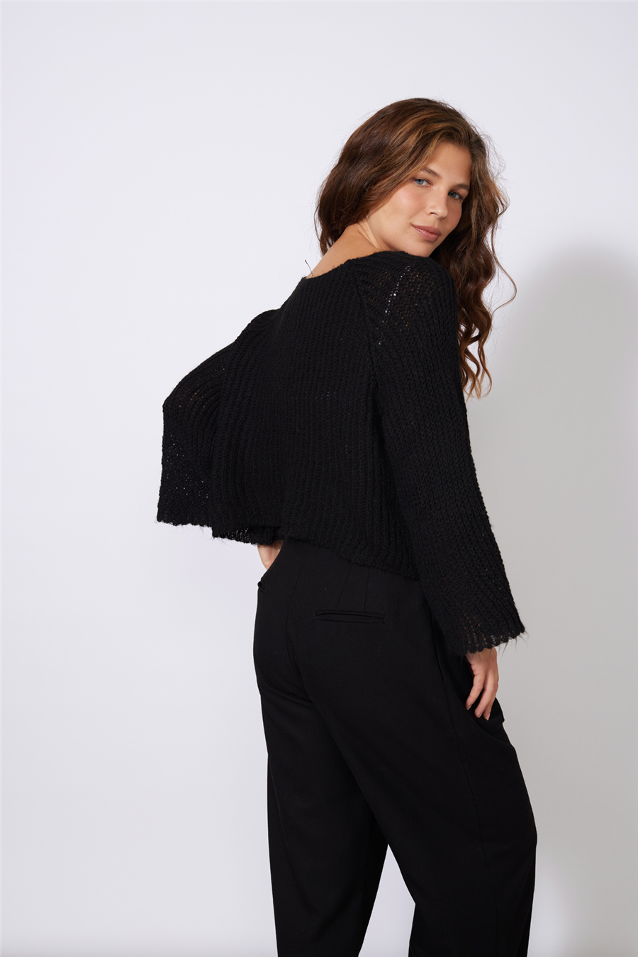 Nisan AJURLU ÖRGÜ İTALYAN KOL TRİKO KAZAK SİYAH TT4874-Z
