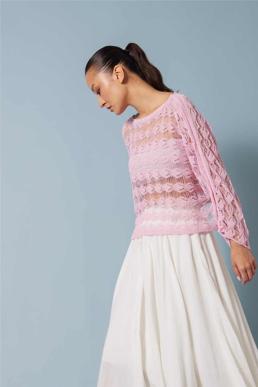 Nisan AJURLU TRİKO BLUZ PEMBE TT4798-Z