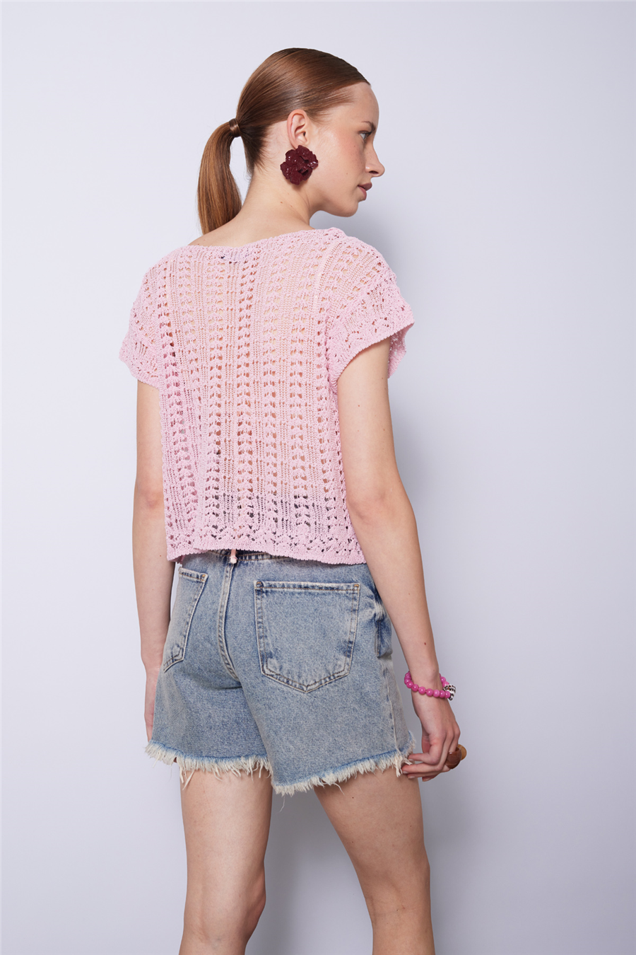 Nisan AJURLU TRİKO HIRKA PEMBE TT4817-Z