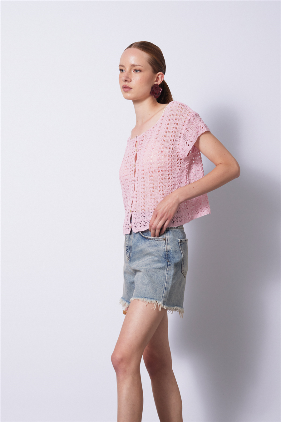 Nisan AJURLU TRİKO HIRKA PEMBE TT4817-Z