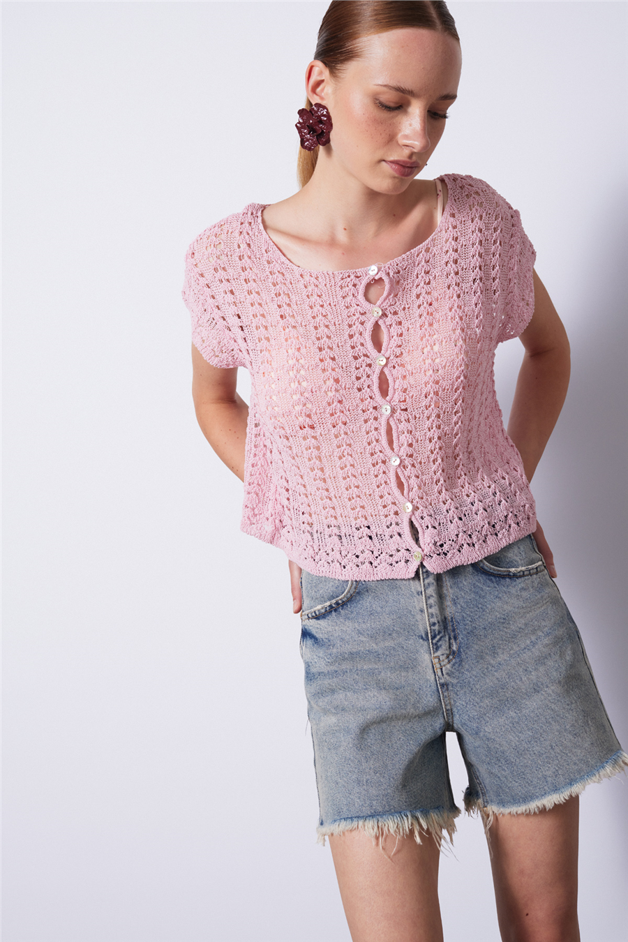 Nisan AJURLU TRİKO HIRKA PEMBE TT4817-Z